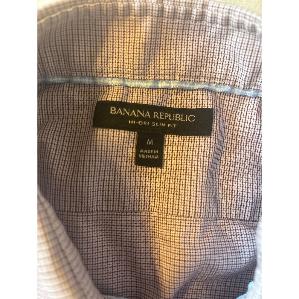 Banana Republic Dress Shirt Mens Medium Purple White Micro-Check Long Slv - Picture 11 of 13